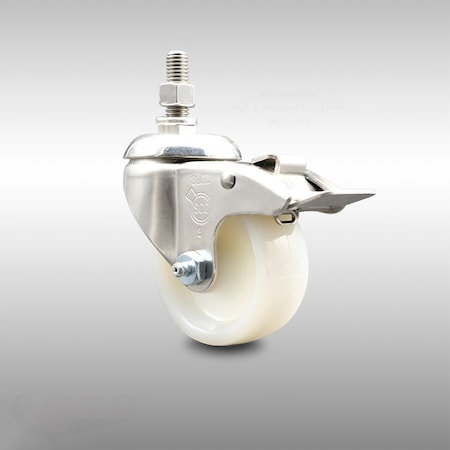 Service Caster 3 Inch 316SS Nylon Swivel 10mm Threaded Stem Caster Total Lock Brake SCC SCC-SS316TSTTL20S314-NYS-M1015